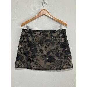 NOVALUXE Sheer Floral Appliqué Mini Skirt L Versatile Fall Trendy City Style